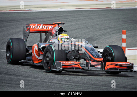 McLaren Formel1-Fahrer Lewis Hamilton von England während des Qualifyings die F1 Grand Prix von Bahrain in Manama, Stockfoto