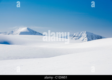 Blick in Richtung Cairn Toul über Lairig Ghru von Ben Macdui auf dem Hochplateau Cairngorm, Schottland, Großbritannien. Stockfoto