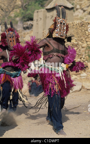 Mali, Dogonland, Dama Tänze (Ende der Trauer) im Dorf Tereli, buffalo Maske Stockfoto