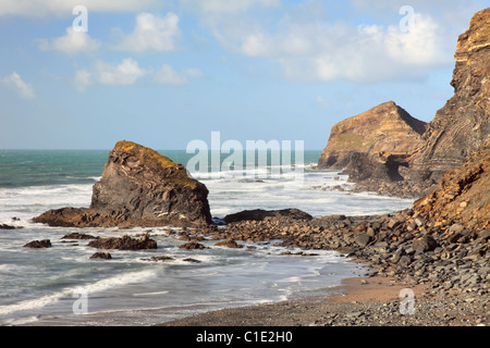 Queller Rock on The erwürgt Beach in der Nähe von Crackington Haven in North Cornwall Stockfoto