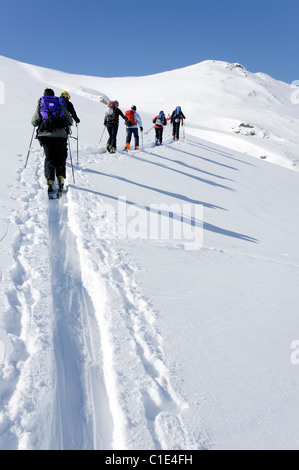 Eine Gruppe von Skitourengeher in der Silvretta Region Österreichs Stockfoto