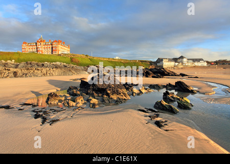 Der Blick ins Landesinnere von Newquay Fistral Beach Stockfoto