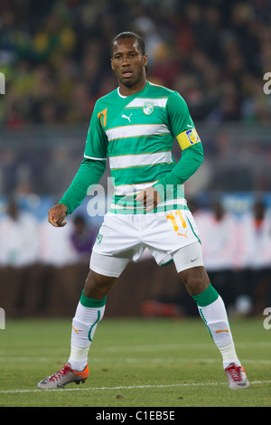 Cote d ' Ivoire-Team-Kapitän Didier Drogba in Aktion während des 2010 FIFA World Cup Gruppe G Spiels gegen Brasilien 20. Juni 2010. Stockfoto