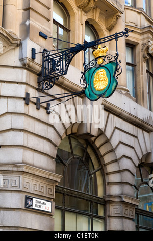 City of London, Lombard Street, Zeichen Darstellung König Charles 11, Schilder ursprünglich über Bank oder italienischen Finanzier Haus Stockfoto