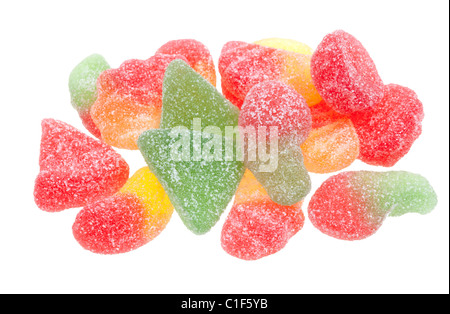 Zucker überzogen Gummibärchen isoliert auf weißem Hintergrund Stockfoto