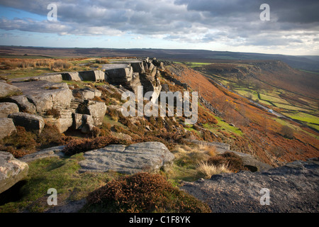 Curbar Rand und Blick Richtung Baslow Rand, Derbyshire, England Stockfoto