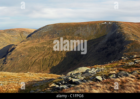 Harter sank von Nan Bield Passhöhe in den Lake District National Park, Cumbria. Stockfoto