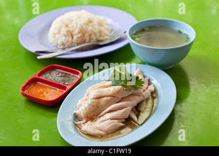 Hainan-Huhn mit Reis - eine regionale Spezialität, Singapur Stockfoto