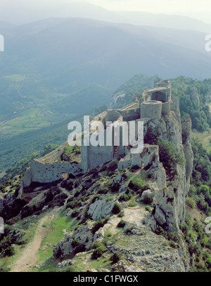 Ruined Château (Schloss) Peyrepertuse, Aude, Languedoc-Roussillon, Frankreich. Stockfoto