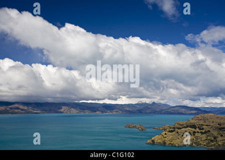 Chile, Sonnenuntergang am See Lago General Carrera, Patagonien Stockfoto