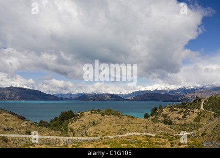 Chile, Sonnenuntergang am See Lago General Carrera, Patagonien Stockfoto