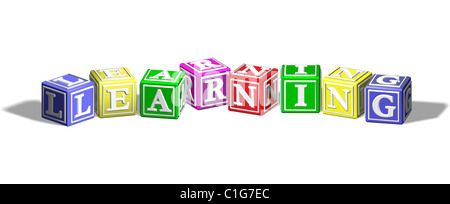 Alphabet-Buchstaben-Blöcke bilden das Wort lernen Stockfoto