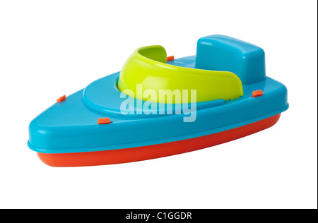 Strand Spielzeug Schnellboot isoliert auf einem weißen Hintergrund. Stockfoto