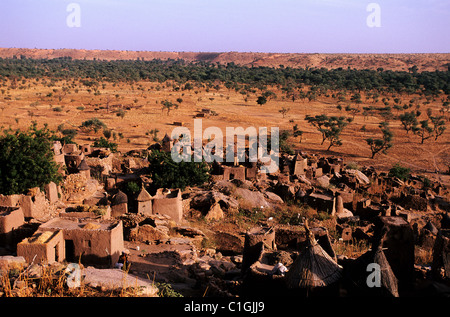 Mali, Dogonland, Dorf Ireli am unteren Rand der Felsen von Bandiagara Stockfoto