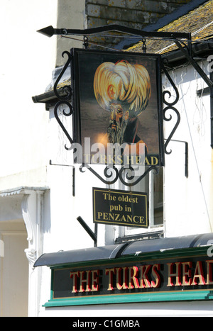 Die Türken den Kopf Public House, Penzance, Cornwall. Das älteste Pub in Penzance. Stockfoto