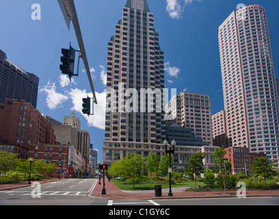 Niedrigen Winkel Ansicht von Gebäuden in einer Stadt, Boston, Massachusetts, USA Stockfoto