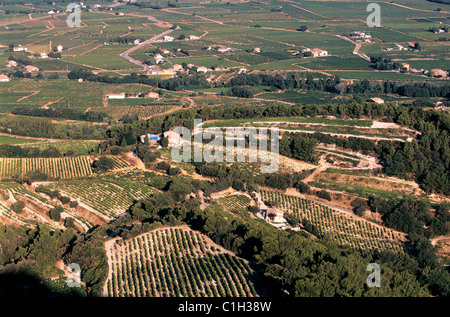 Frankreich, Vaucluse, Region der Dentelles de Montmirail, Weinberg des Côtes du Rhône (Luftbild) Stockfoto