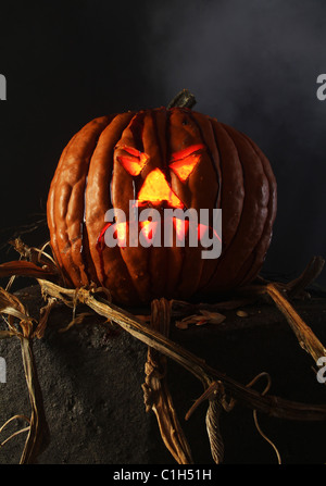 Jack O Lantern Halloweenkürbis. Stockfoto