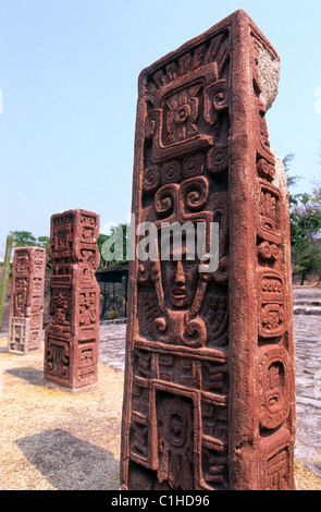 Mexiko, Morelos Zustand, Xochicalco Website Weltkulturerbe der UNESCO, geschnitzte stele Stockfoto
