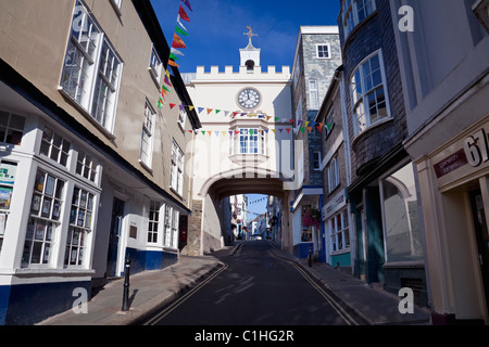 Fore Street und East Gate, Totnes, Devon, England, Großbritannien Stockfoto
