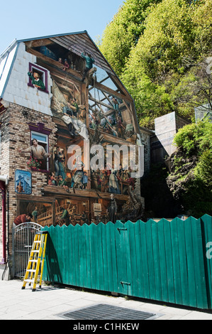 Eine volle Wandbild auf rue Petit Champlain in der Altstadt von Quebec City, Kanada Stockfoto