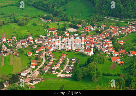 Luftaufnahme von Bovec, Soca-Tal, Slowenien Stockfoto
