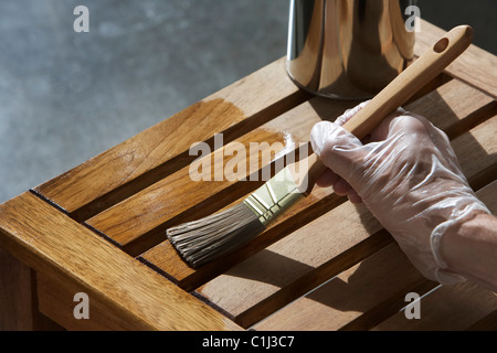 Holzbank Färbung Stockfoto