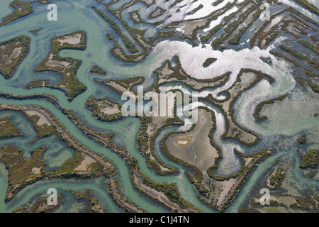 Aerial View Marschland, Bahia de Cadiz Naturpark, Costa De La Luz, Provinz Cadiz, Andalusien, Spanien Stockfoto