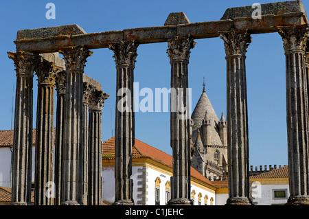 Portugal Altenjo Bezirk Evora Roman (Templo de Diana) korinthischen Säulen Tempelruinen eines Tempels aus dem Ende der Stockfoto