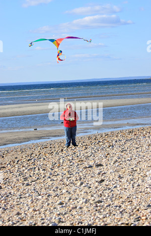 Junge Drachen am Strand, Stony Brook, Long Island, NY Stockfoto