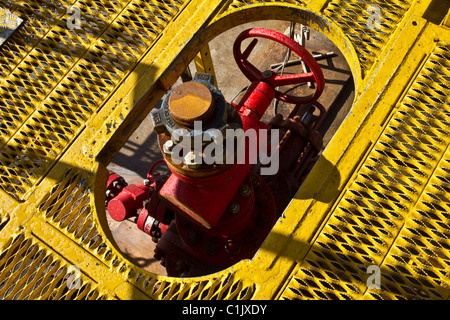 Cuadrilla Ressourcen Bohrausrüstung Bop It ausblasen Preventer bei Shale Gas bohren Ort, Presse Hall Farm, Singleton, Blackpool, Lancashire, Großbritannien Stockfoto