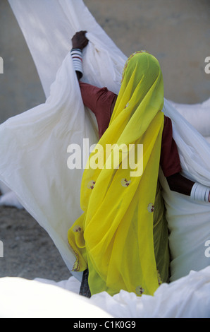 Indien, Rajasthan State, Textilindustrie, Herstellung von saris Stockfoto