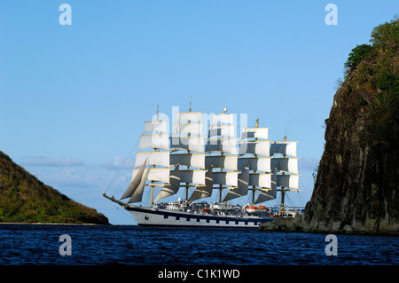 Karibik, Guadeloupe (Französische Antillen), Saintes Inseln, die fünf Masten Schiff Royal Clipper mit jedem Segel-set Stockfoto