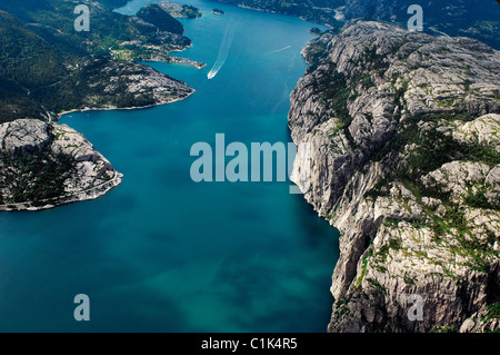 Norwegen, Rogaland, den Lysefjord Fjord von Lysebotn (Luftbild) Stockfoto