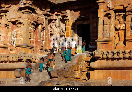 Indien, Bundesstaat Tamil Nadu, der Brihadishwara-Tempel in Thanjavur (Tanjore), Pilger Stockfoto