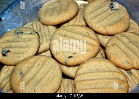 Blech gebacken frisch hausgemachte Peanut Butter chocolate Chip cookies Stockfoto