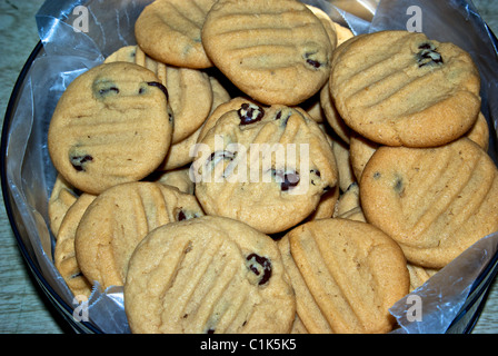 Blech gebacken frisch hausgemachte Peanut Butter chocolate Chip cookies Stockfoto