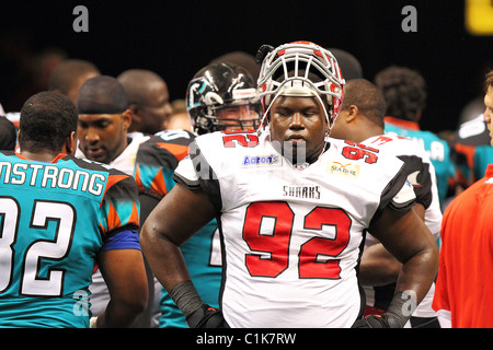 12. März 2011: Arena Football League Aktion zwischen Jacksonville Haie und Arizona Rattlers in Phoenix, AZ. Stockfoto