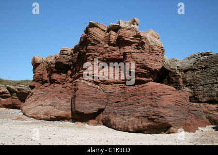 Buntsandstein-Sandstein auf Hilbre Insel, Wirral, Merseyside, England Stockfoto