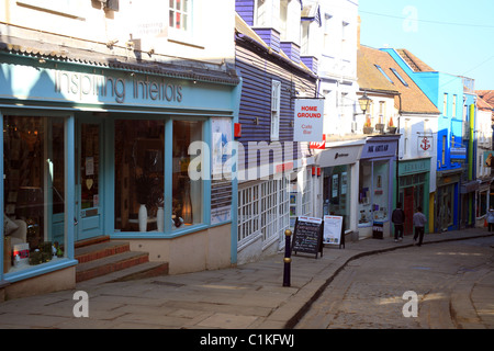 Die alten High Street, Folkestone, Kent, England, UK, Europa Stockfoto