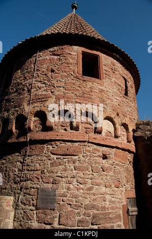 Deutschland, Franken, Wertheim. Ruine Hohenburg Burg. "Inhaber Tower" (aka Holderturm). Stockfoto