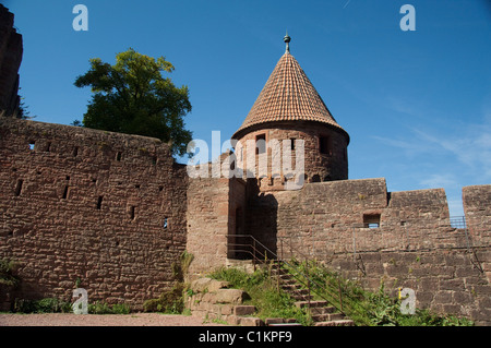 Deutschland, Franken, Wertheim. Ruine Hohenburg Burg. "Inhaber Tower" (aka Holderturm). Stockfoto