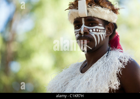 Einheimische Tänzer von der Torres-Strait-Inseln beim Laura Aboriginal Dance Festival. Laura, Queensland, Australien Stockfoto