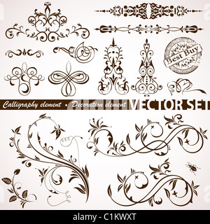 Sammeln Sie kalligrafischer und florale Element für Design, Vektor-illustration Stockfoto