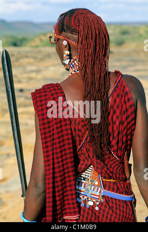 Kenia, Rift Valley, Tsavo East National Park, Galdessa Camp Galdessa Ufer, ein Masai Stockfoto
