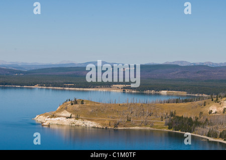 Yellowstone Lake, Butte Abzweigung, Ansichten der Teton Range Mountains, Dot Insel, Steamboat Punkt Segge Bay, Yellowstone Park in Wyoming, USA Stockfoto