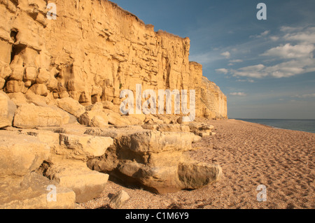 Blick nach Osten entlang Burton Cliff die Schichten angezeigt, bei Burton Süßwasser, Dorset, Großbritannien. Stockfoto