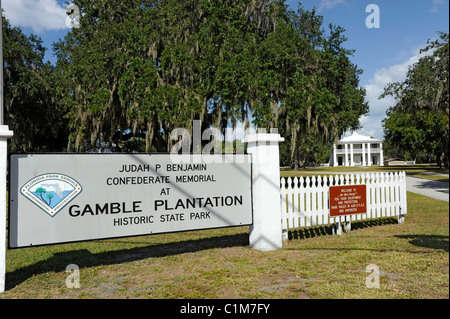 Judah Benjamin Gamble Plantage Confederate Memorial Historic State Park Bradenton Florida Stockfoto