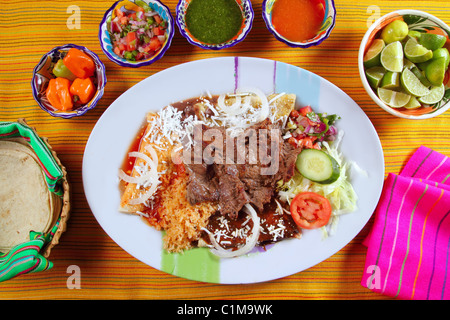 Rindfleisch gegrillt mexikanischen Stil Bisteck Chilisaucen und tortilla Stockfoto