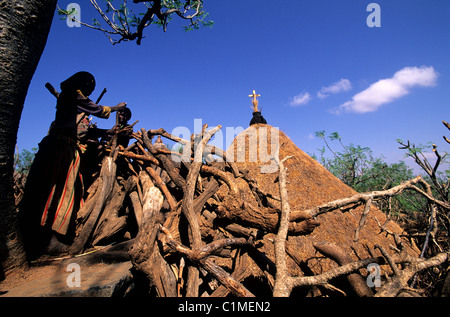 Äthiopien, Konso Land, urige Hütte im Dorf Mecheke Stockfoto